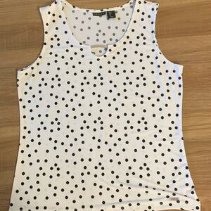 Tahari White Tank Top with Black Polka Dots
